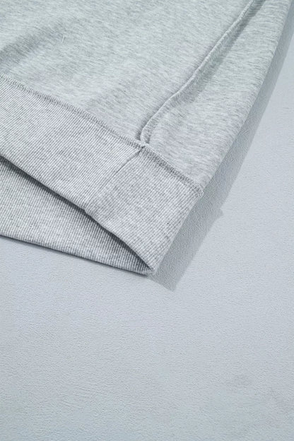 Exposed Seam Mock Neck STATE Letter Graphic Loose Sweatshirt - Gray - View 9