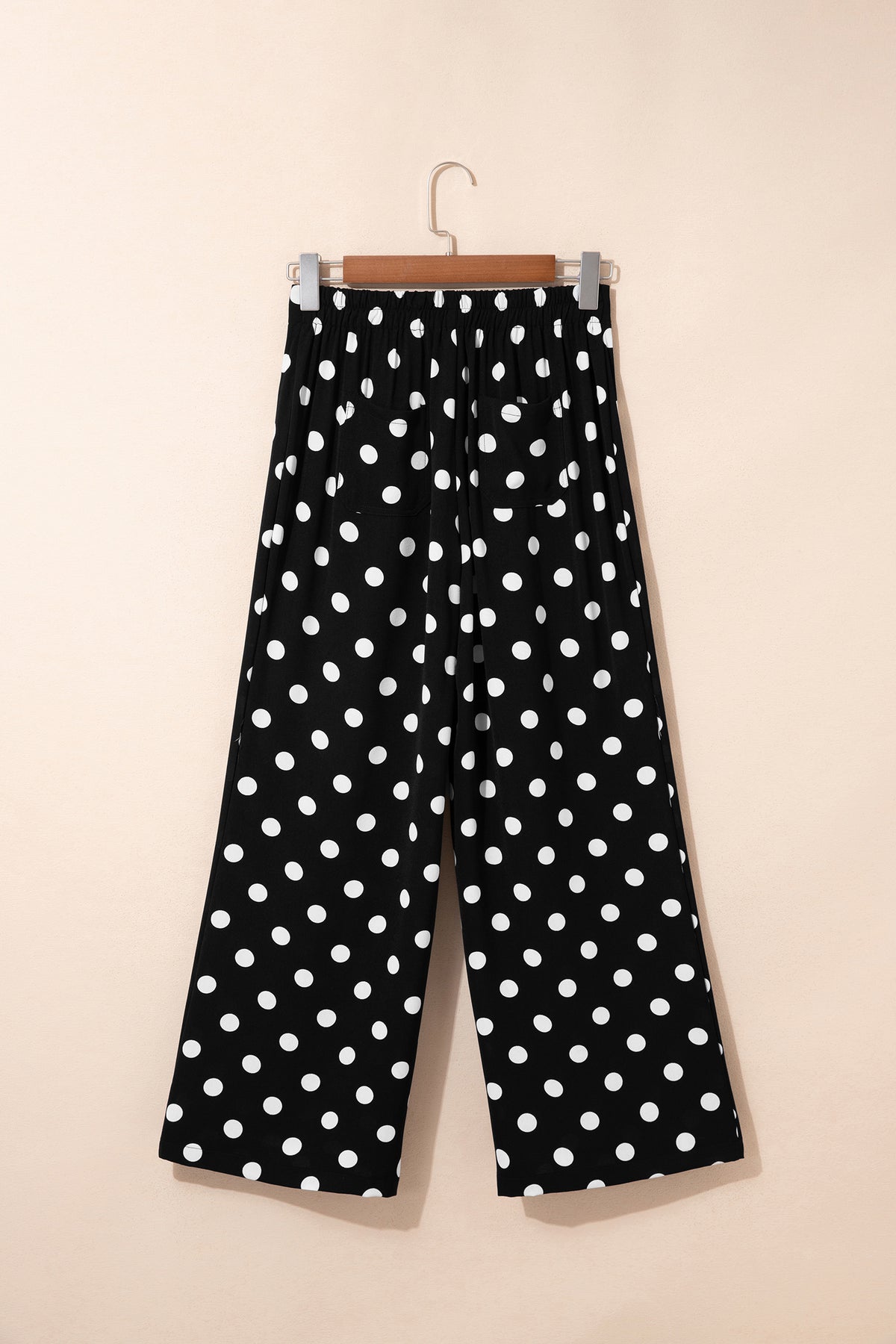 Sky Blue Polka Dot Print Patched Pocket Mid-rise Straight Leg Pants