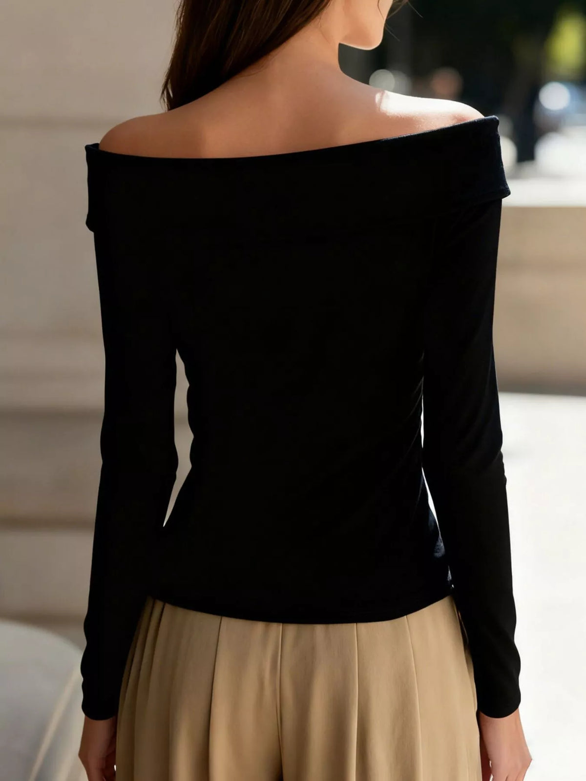 Off-Shoulder Button Decor Blouse - Black - View 6
