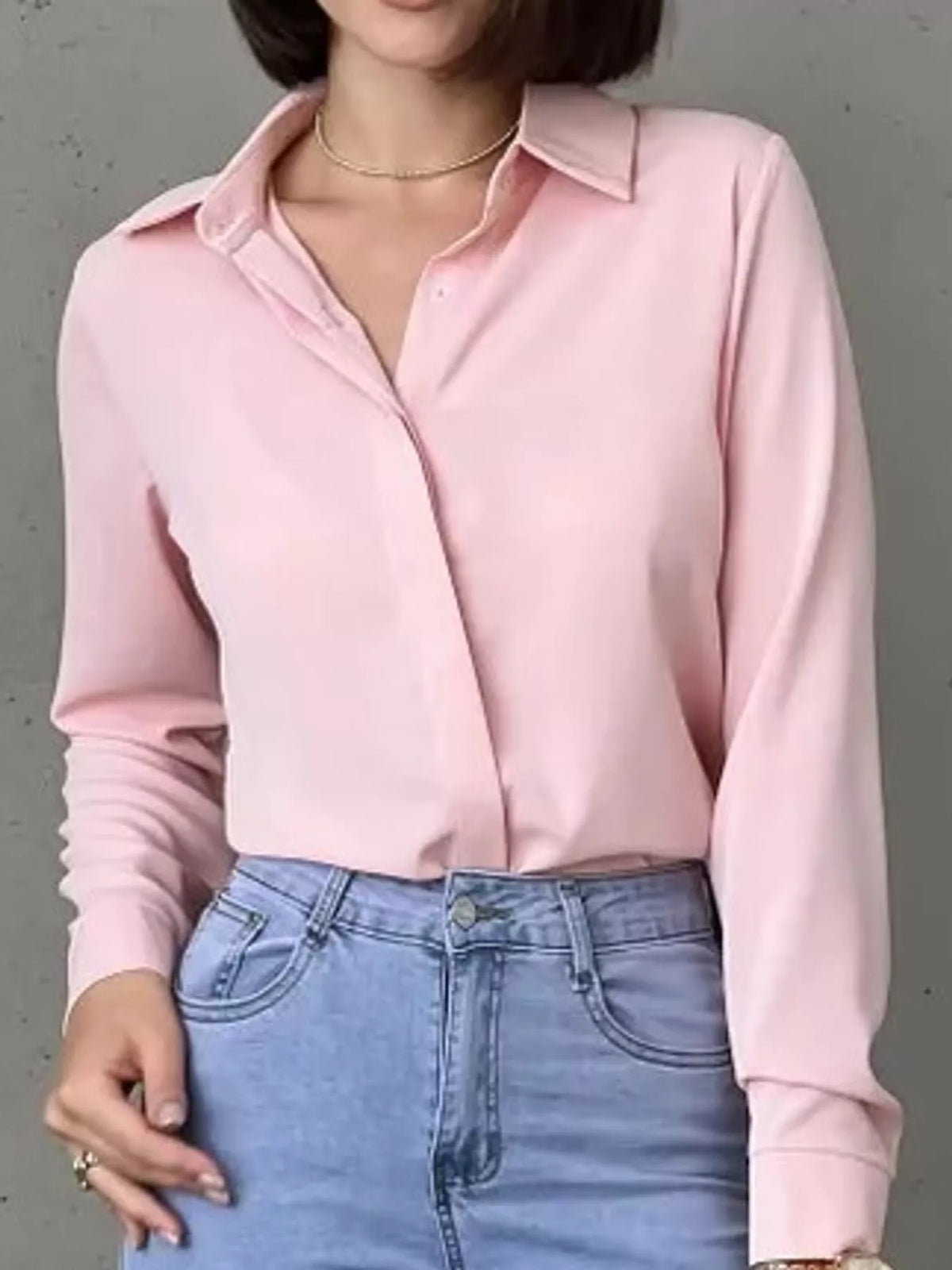 Button Up Long-Sleeve Shirt - Pink - View 48