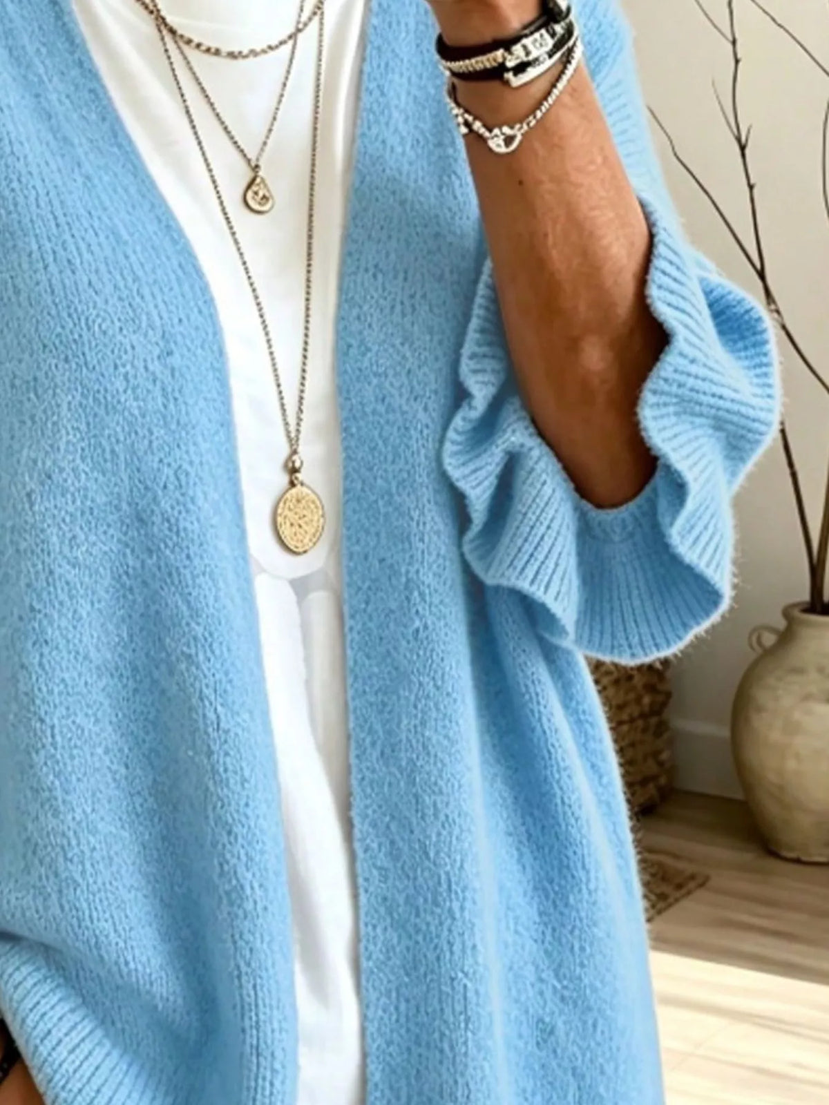 Full Size Ruffle Sleeve Open-Front Cardigan Plus Size - Pastel  Blue - View 7