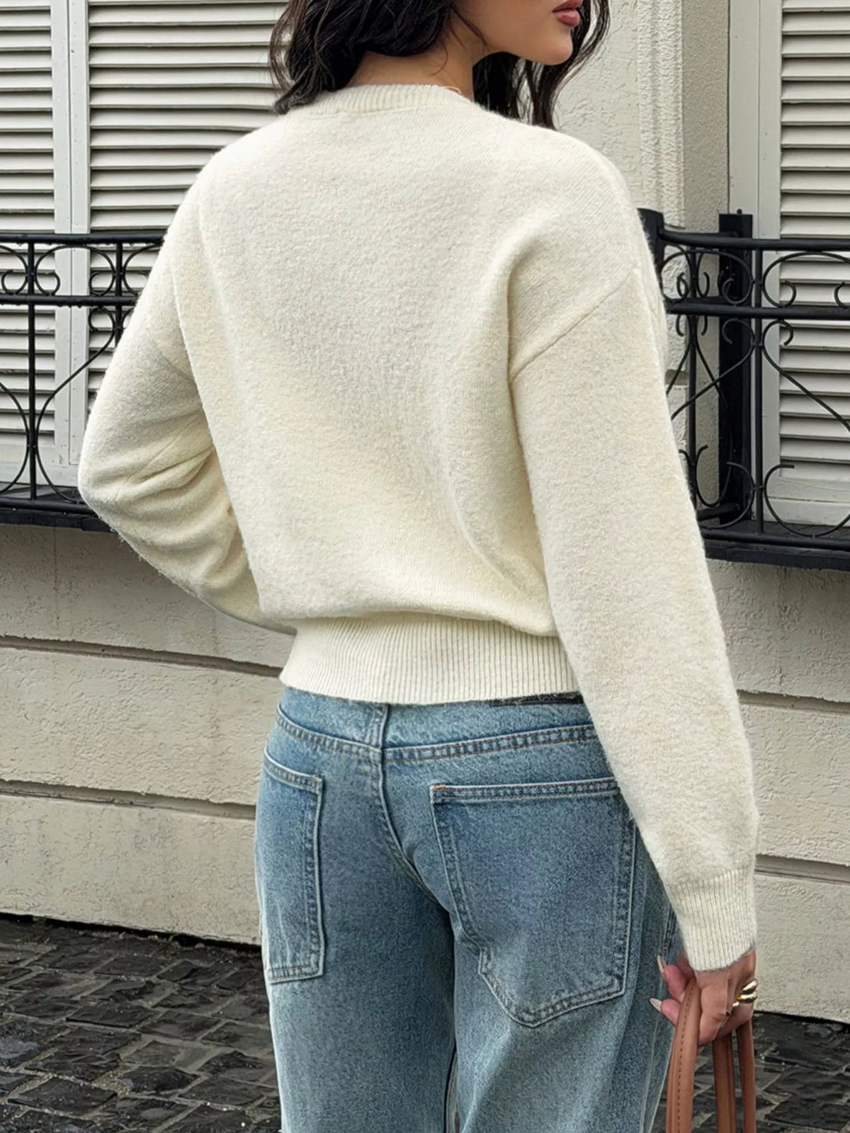 Button-Down Dropped Shoulder Cardigan - Apricot Color - View 5