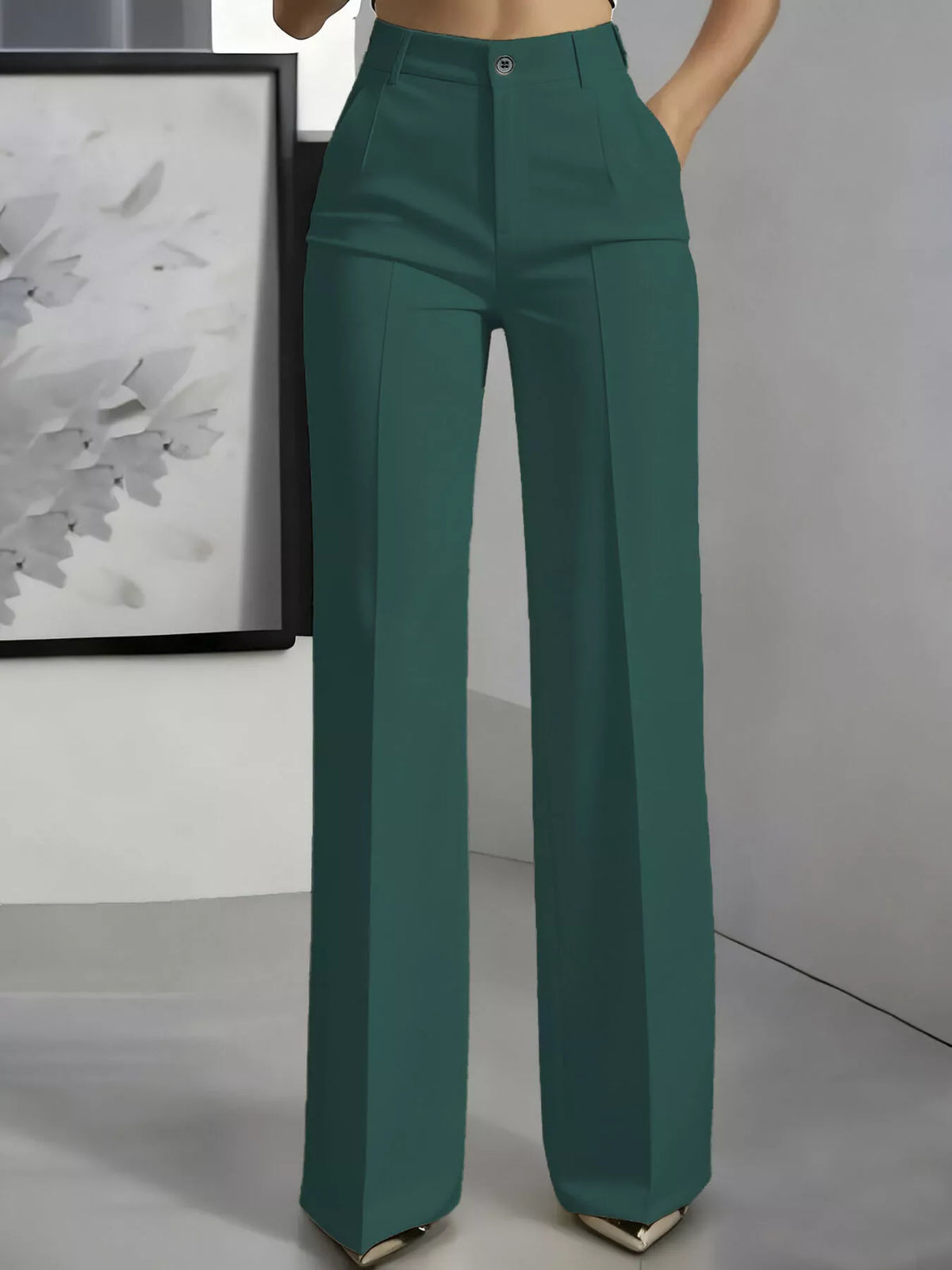 Full Size High-Waisted Wide-Leg Pants Plus Size - Olive Green - View 1