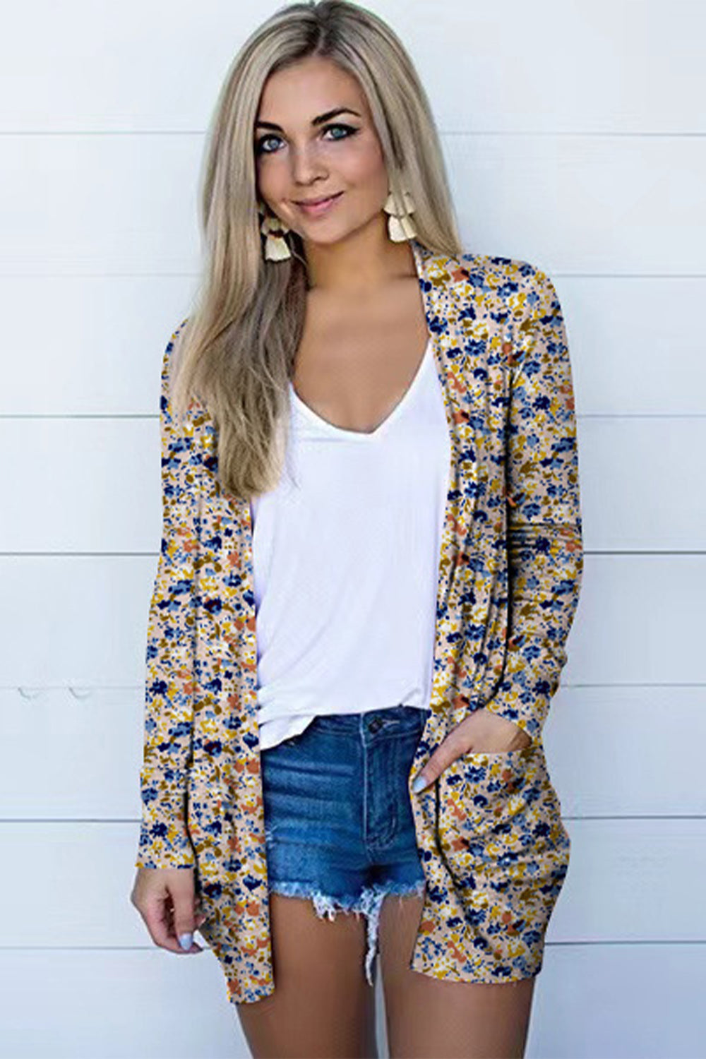 Printed Long Sleeve Cardigan - Floral - View 4