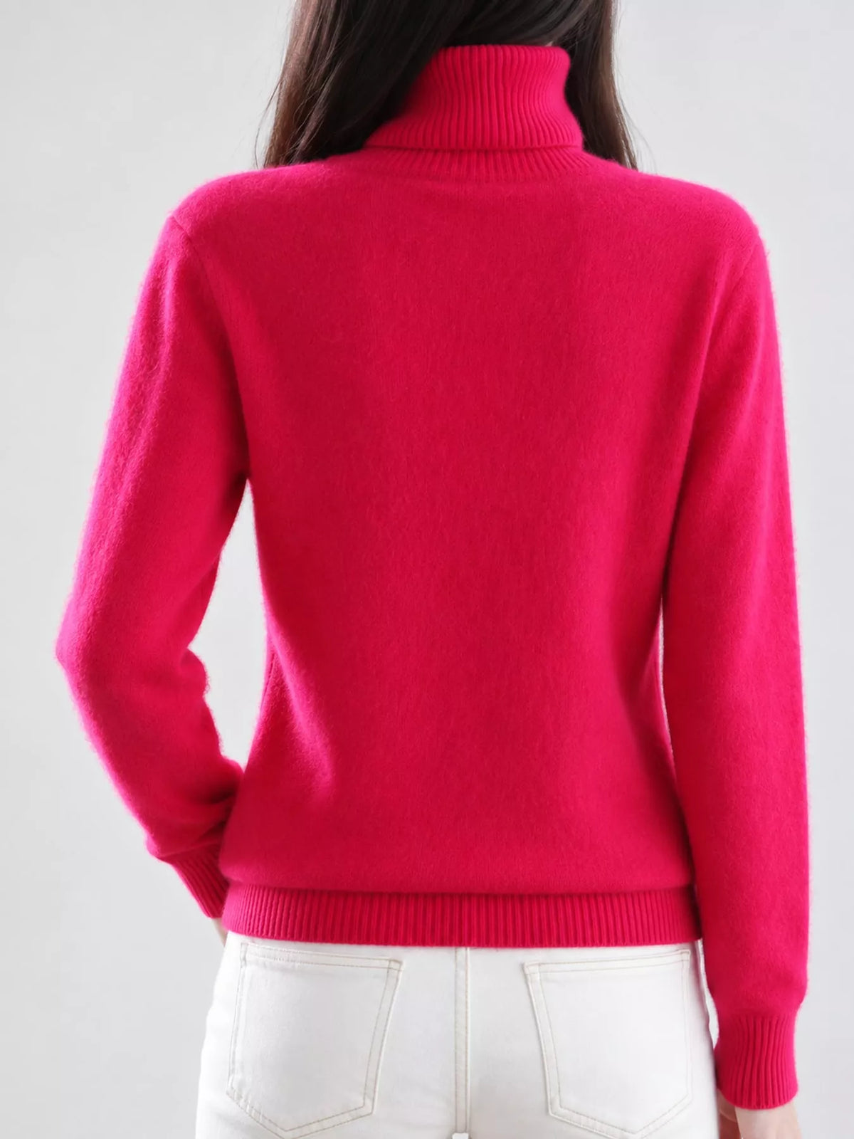 Full Size Turtleneck Long Sleeve Sweater Plus Size - Rose Red - View 43