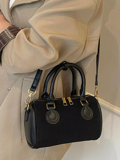 Barrel Crossbody Bag with Top Handle - Black - View 2