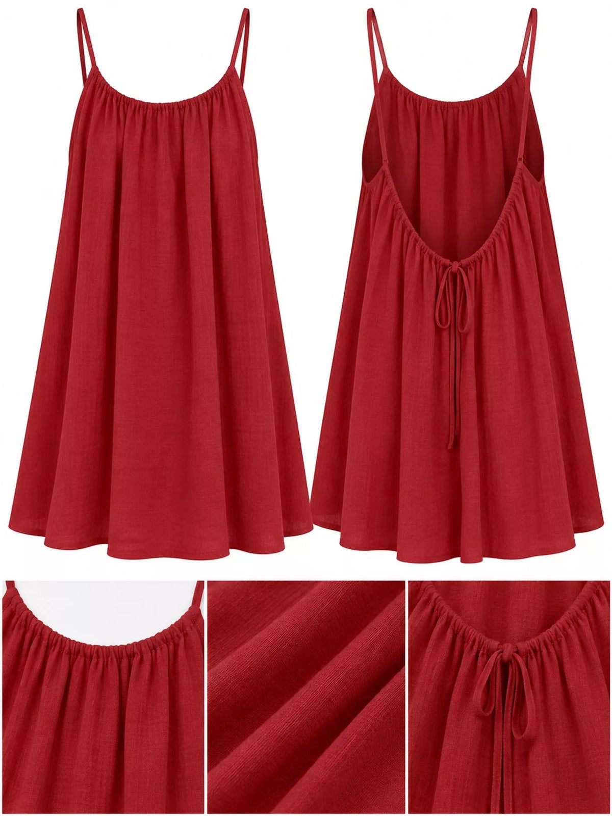 Full Size Backless Spaghetti Strap A-Line Mini Dress Plus Size - Red-Style C - View 80