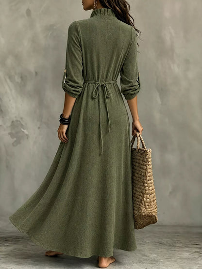 Full Size V-Neck Maxi Dress with Roll-Up Sleeves Plus Size - Green - View 2