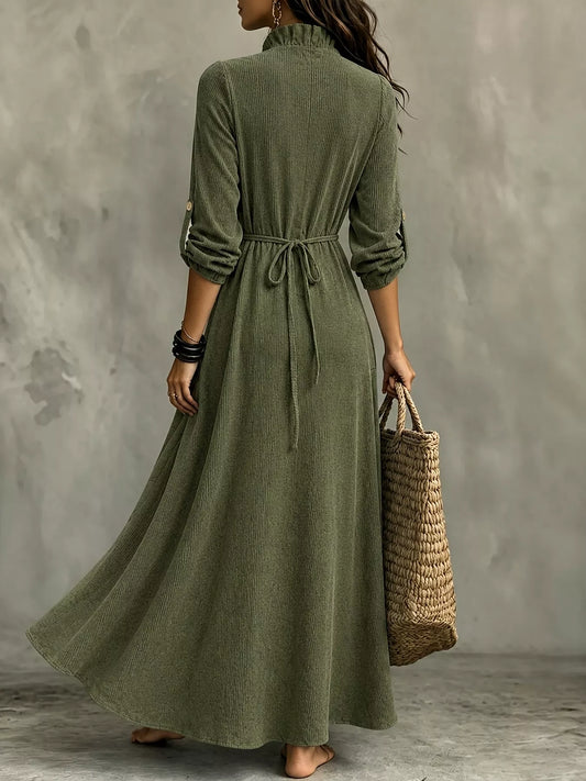 Full Size V-Neck Maxi Dress with Roll-Up Sleeves Plus Size - Green - View 2