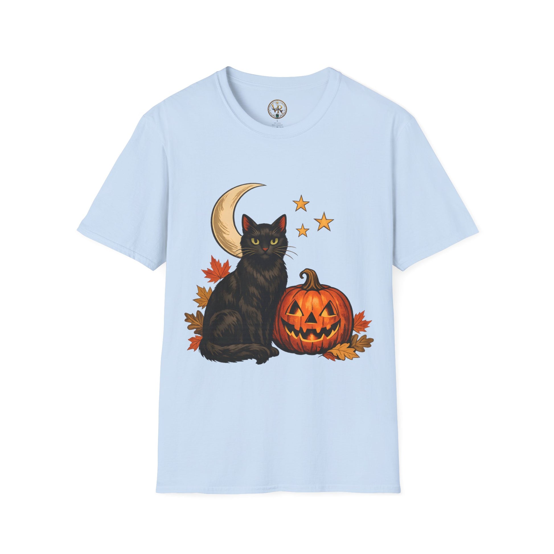 Black Cat Halloween Tee - Light Blue - product view 4 - Light Blue
