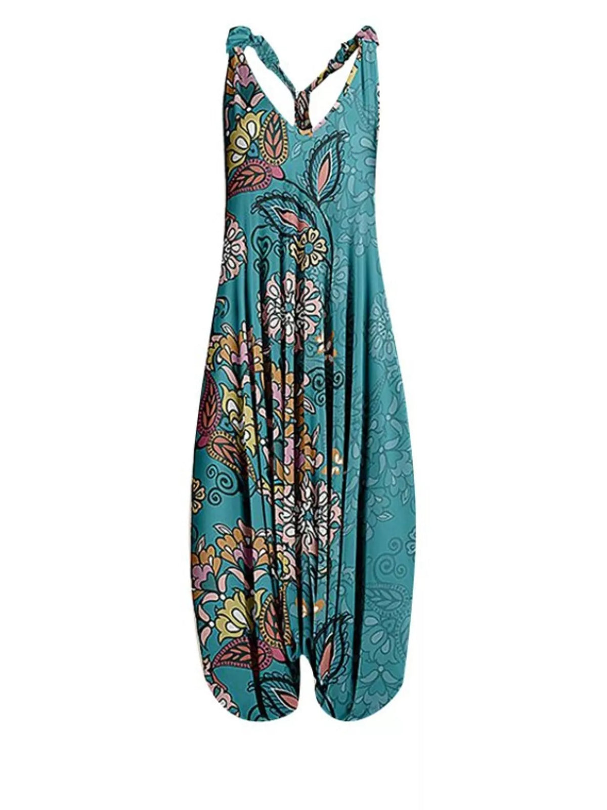 Full Size Printed V-Neck Sleeveless Jumpsuit Plus Size - 7- - View 13