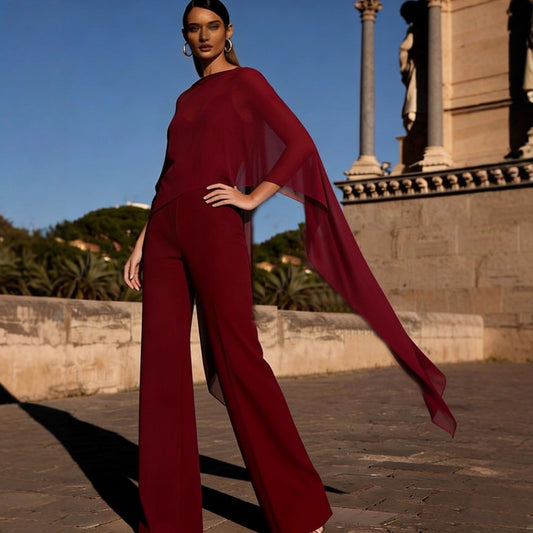 New women's suit irregular top slim fitting jumpsuit two-piece set for banquet party fashion