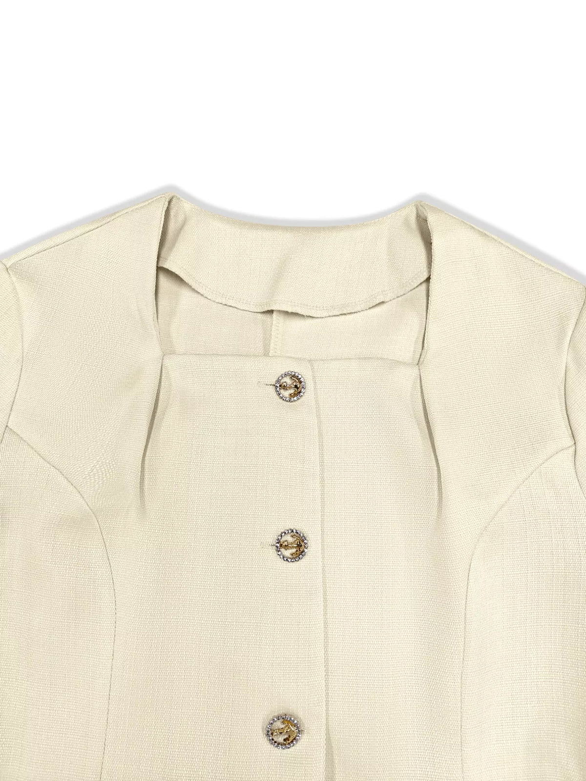 Square Neck Button-Down Fitted Blazer - Cream - View 7