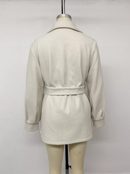 Lapel Collar Button Up Outerwear - Beige - View 12