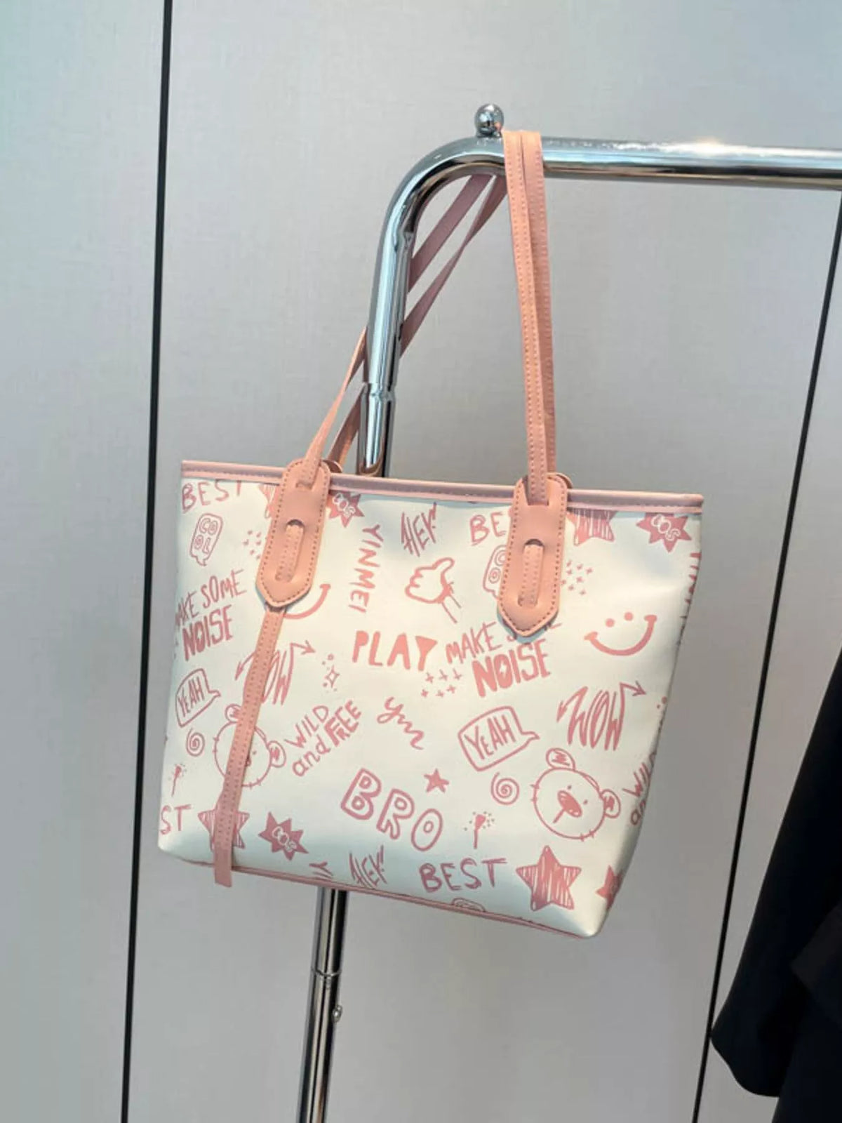 Graffiti Print Casual Tote Bag - Pink - View 6