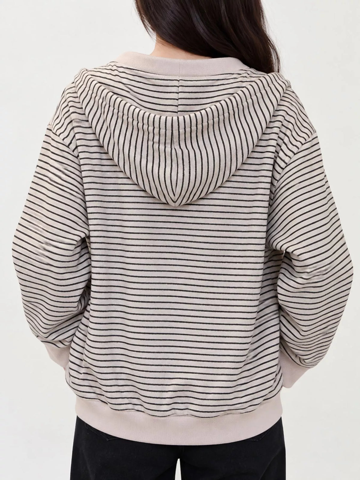 Striped Zip-Up Hoodie - Apricot - View 3
