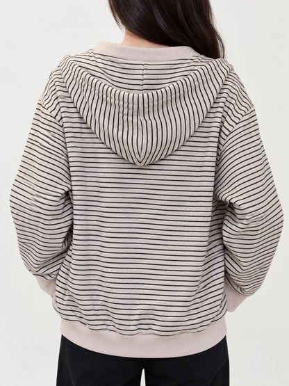 Striped Zip-Up Hoodie - Apricot - View 3