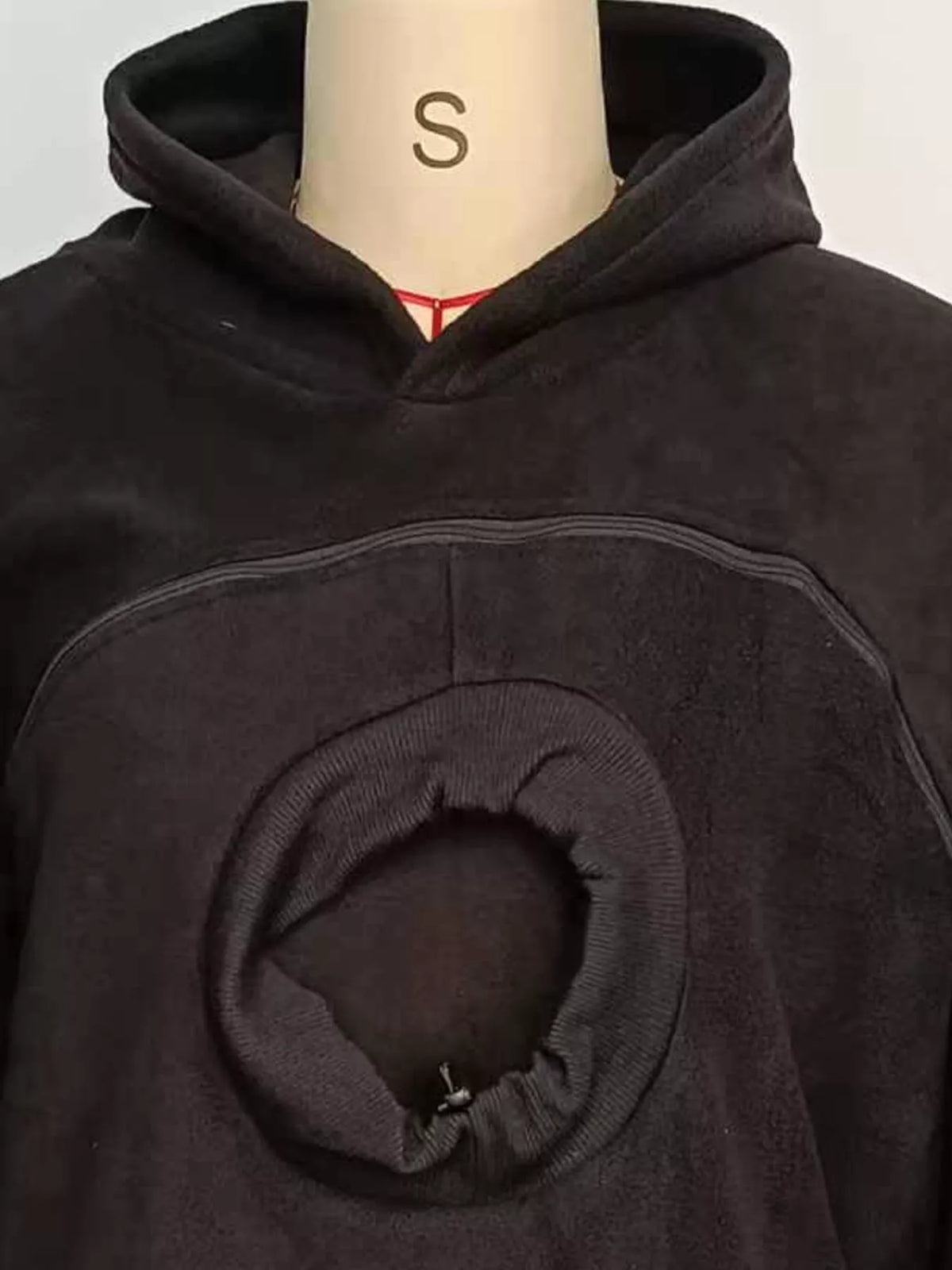 Full Size Fleece Pet-Carrying Hoodie with Cat Pouch Plus Size - Black - View 5