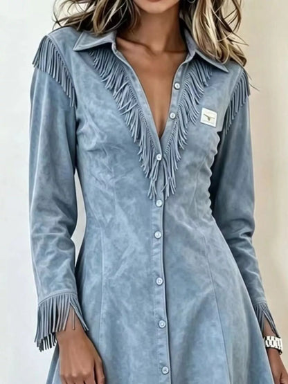 Full Size Fringed Button-Down Outerwear Plus Size - Light Blue - View 1