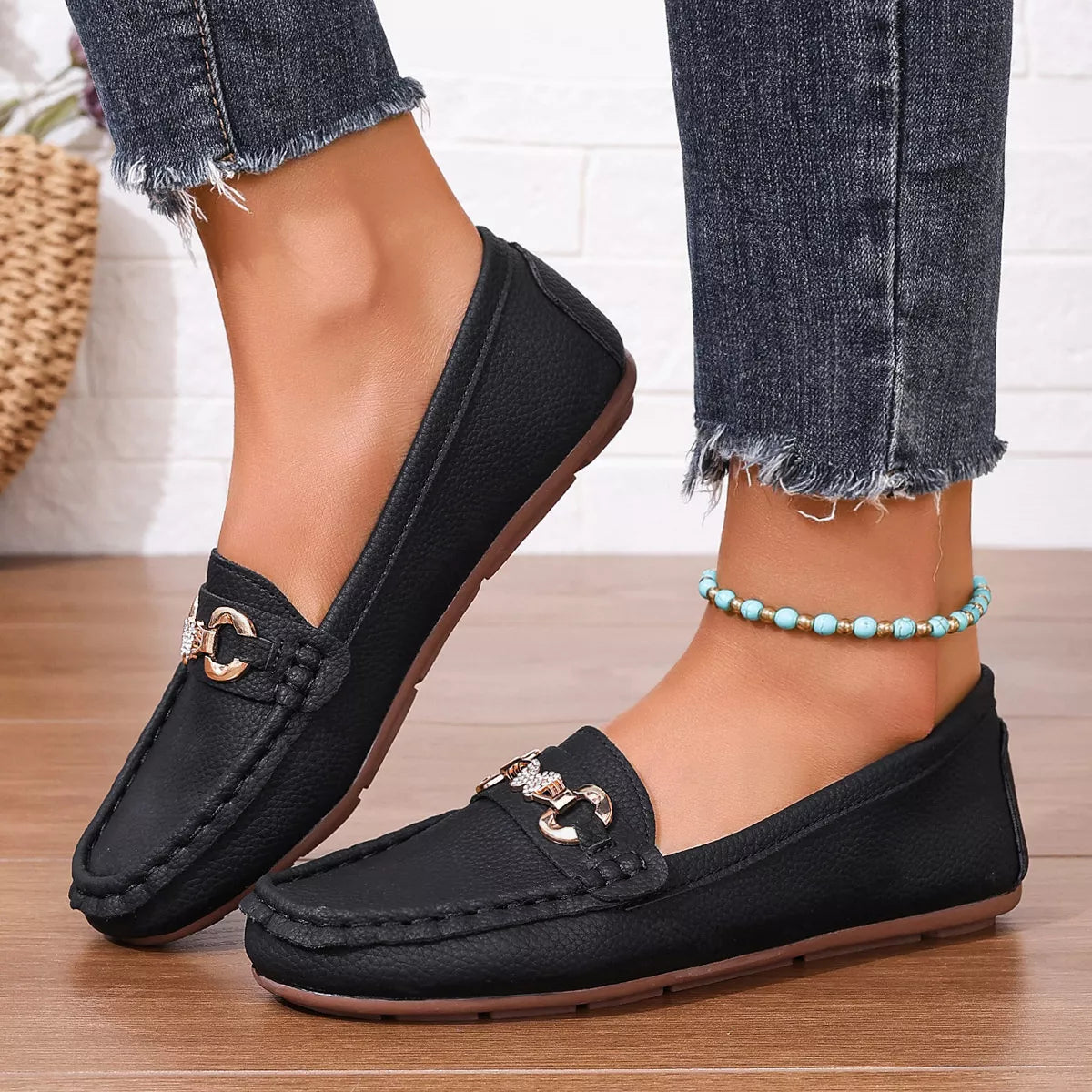 Round Toe Slip-Ons - Black - View 7