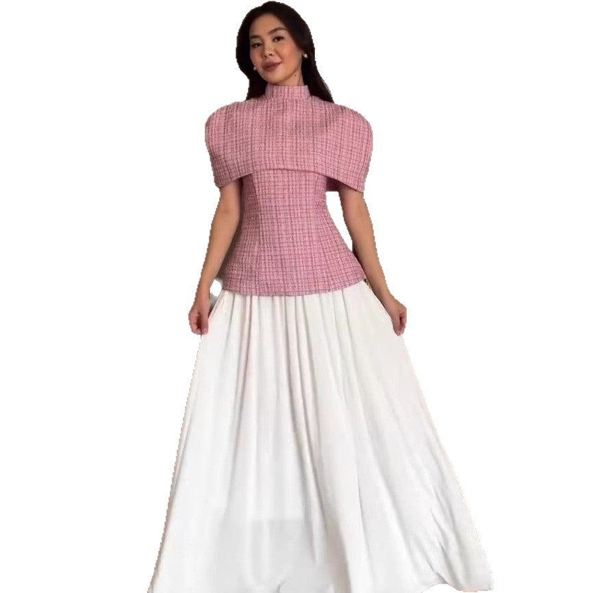 Simple Short Sleeve Long Dress, Elegant Fashion Autumn Set Dress Formal Wear