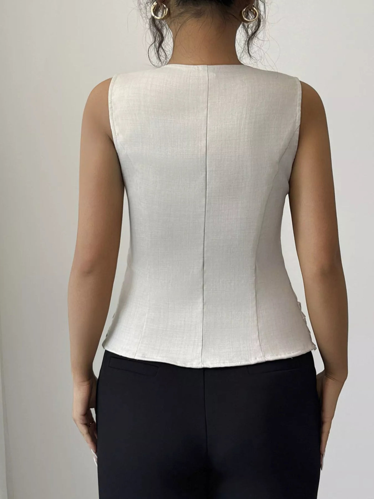 Square Neck Button-Front Tank - Light Apricot Color - View 5