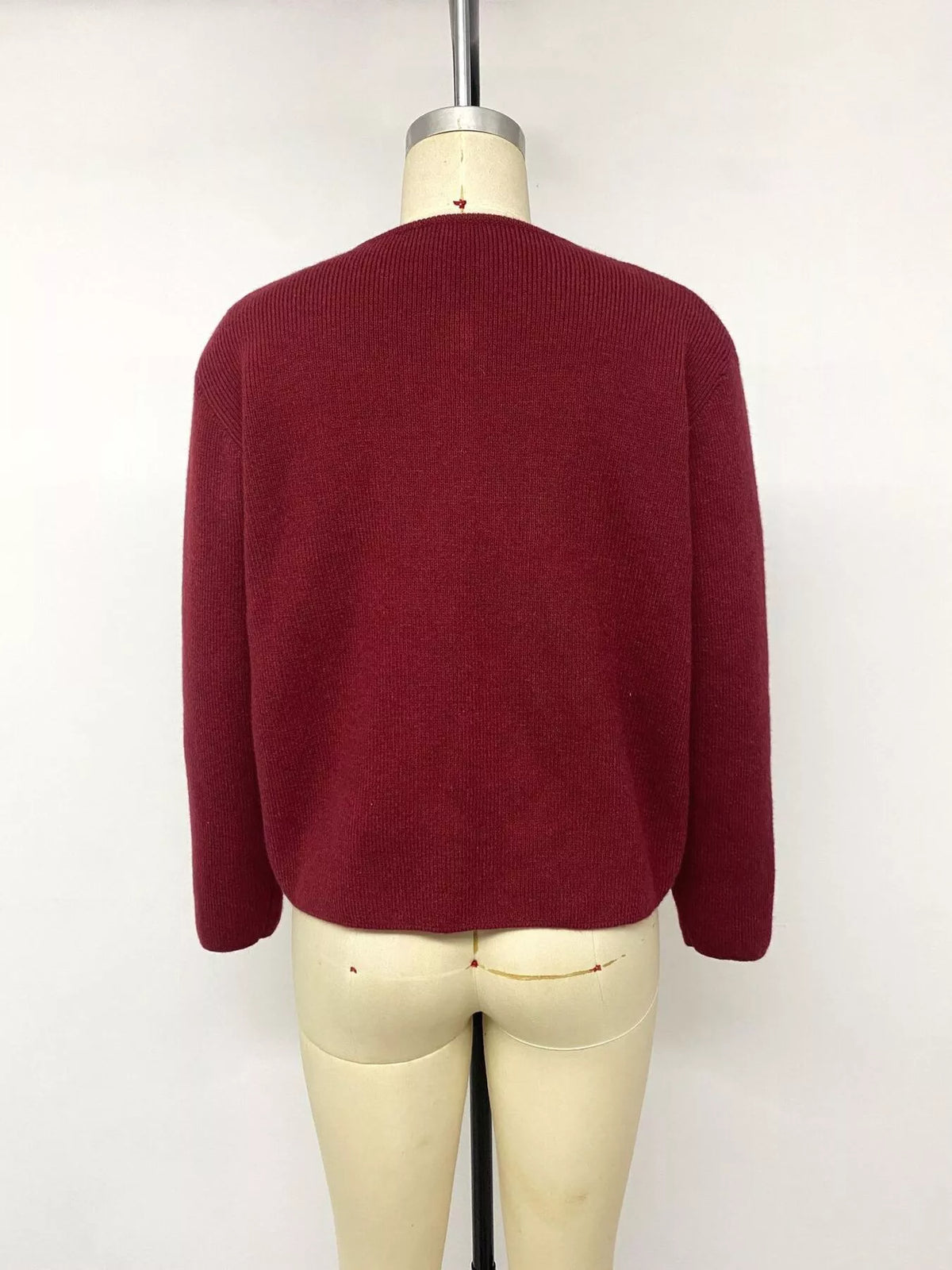 Bow Button Up Knit Cardigan - Burgundy - View 15