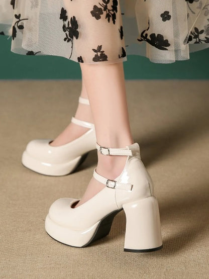 Patent Leather Mary Jane Platform Pumps - Cream - View 20
