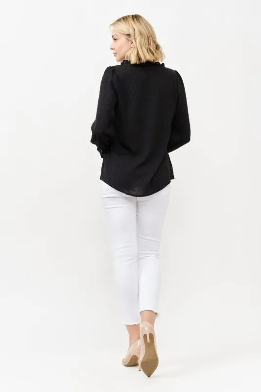 And The Why Polka Dot Ruffle Detailed Blouse Top - BLACK - View 3