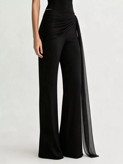 Draped Mesh Flare Pants - Black - View 3