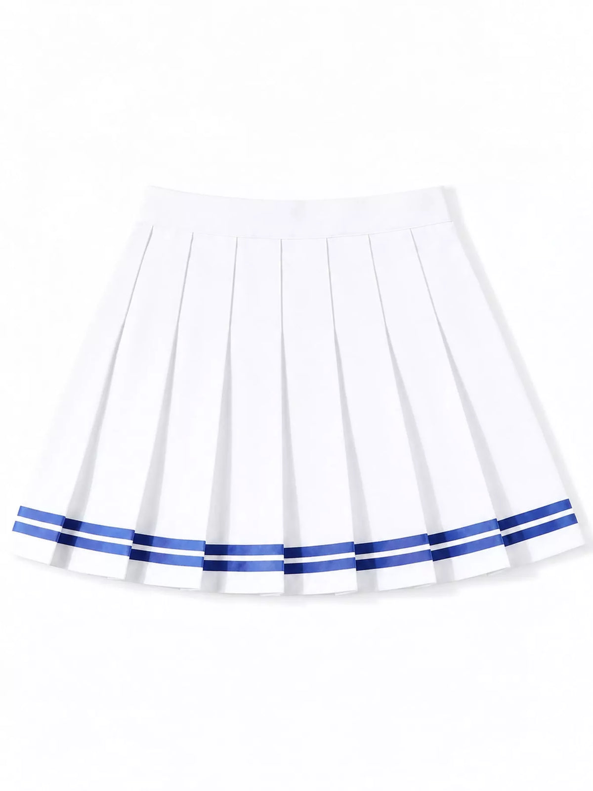 Pleated Striped Skirt - White And Blue - Striped With Built-in Shorts - View 7