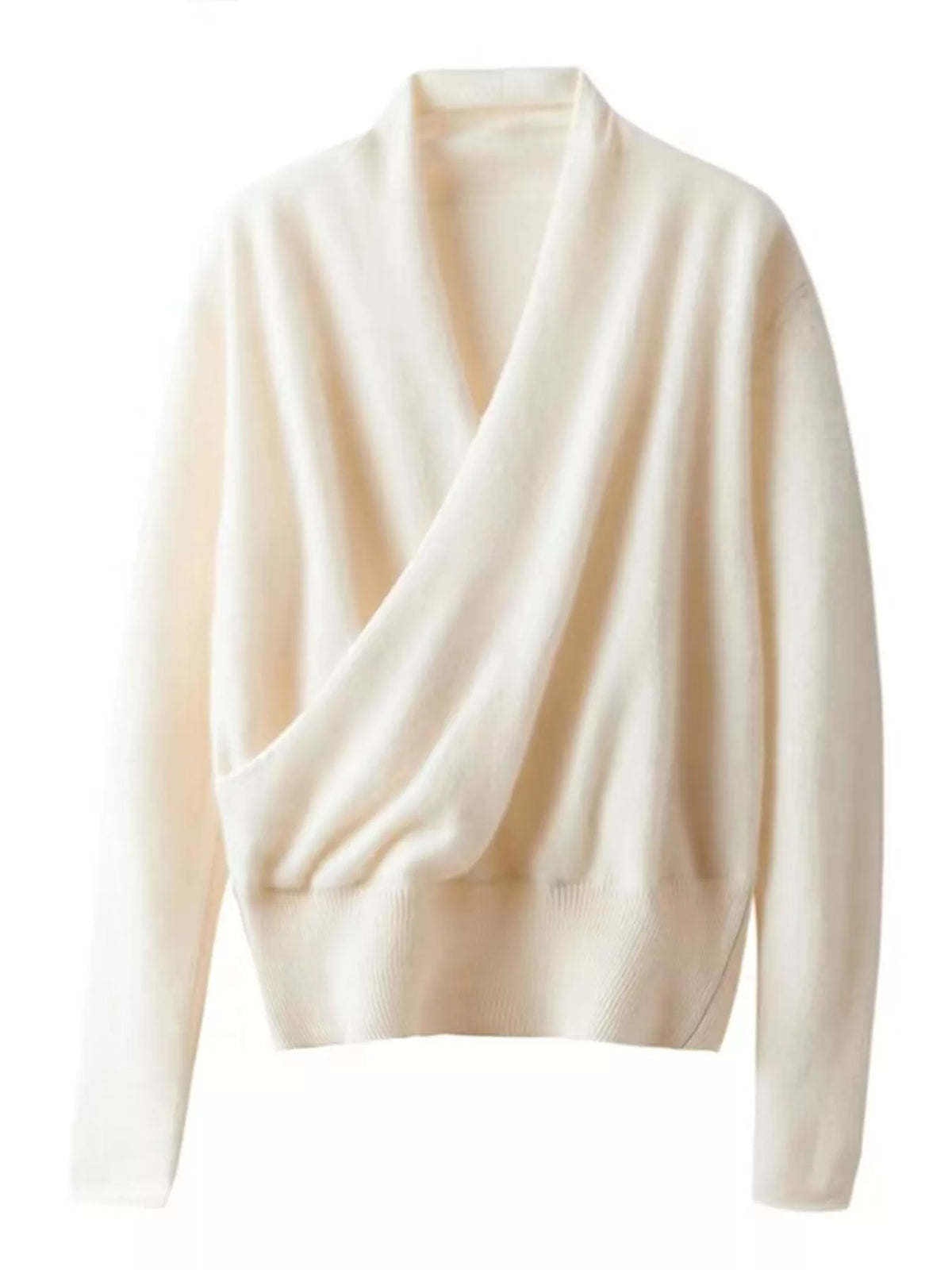 Wrap-Front Long Sleeve Sweater - White - View 13