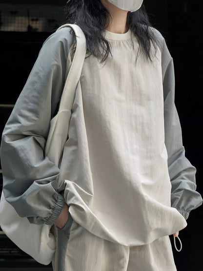 Color-Block Raglan Sleeve Sweatshirt - Beige And Gray - View 2