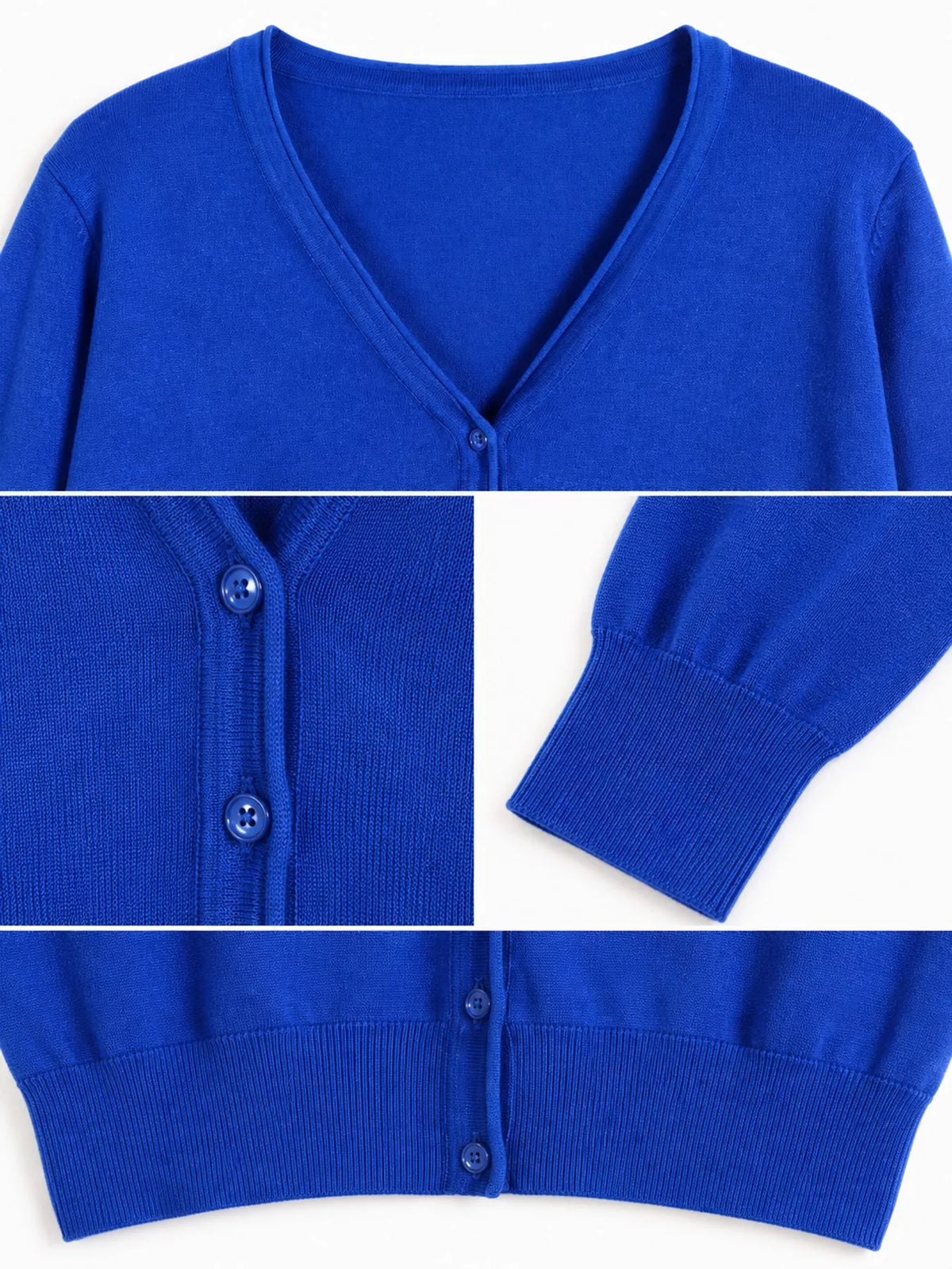 Classic V-Neck Button-Down Knit Cardigan - Royal Blue - View 101