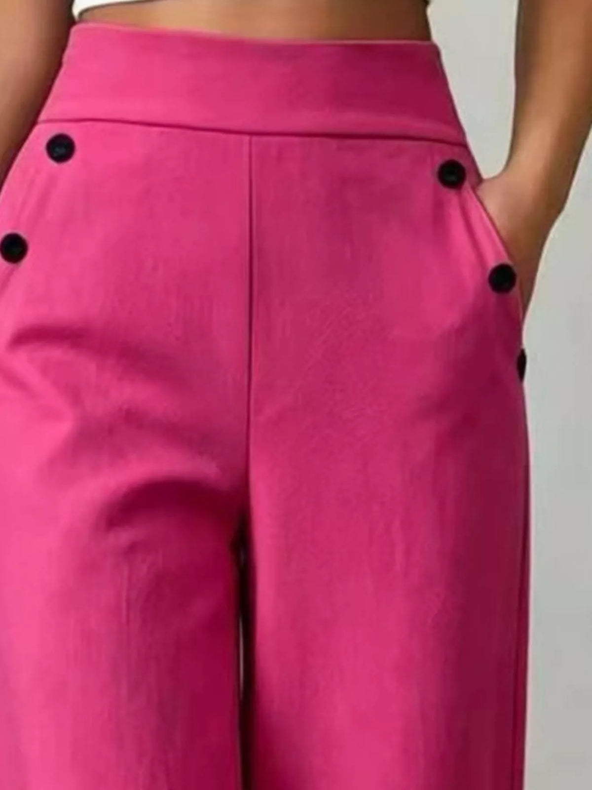 High-Waisted Wide-Leg Pants - Fuchsia Pink - View 2