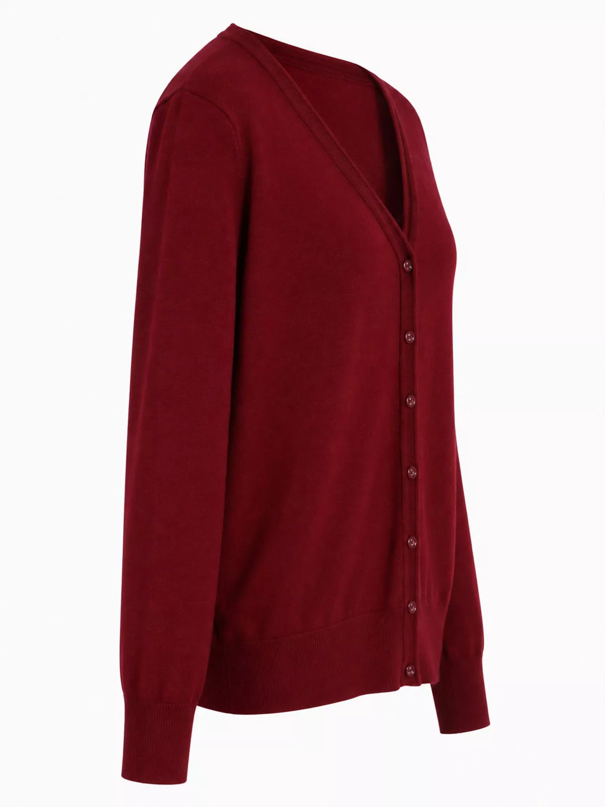 Classic V-Neck Button-Down Knit Cardigan - Burgundy - View 77