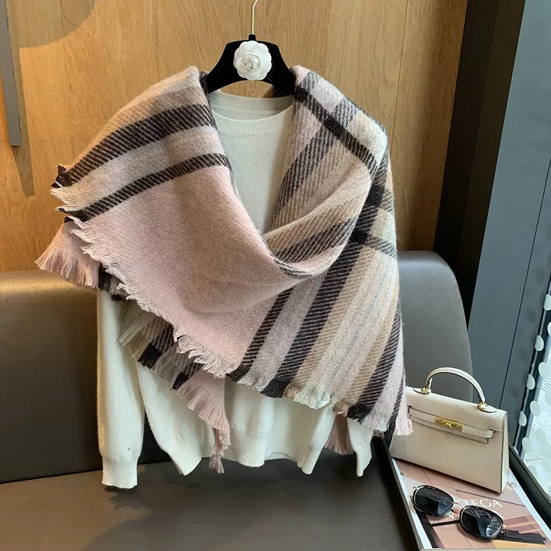 Raw Hem Plaid Scarf - Blush Pink - View 8