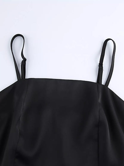 Satin Mini Dress with Lace Detachable Cape - Black - View 16