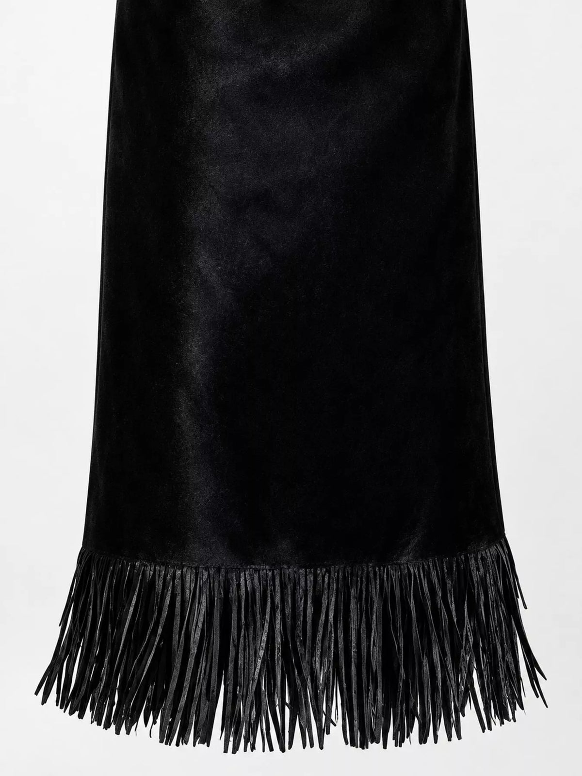 High-Waisted Fringe Midi Skirt - Black - View 9