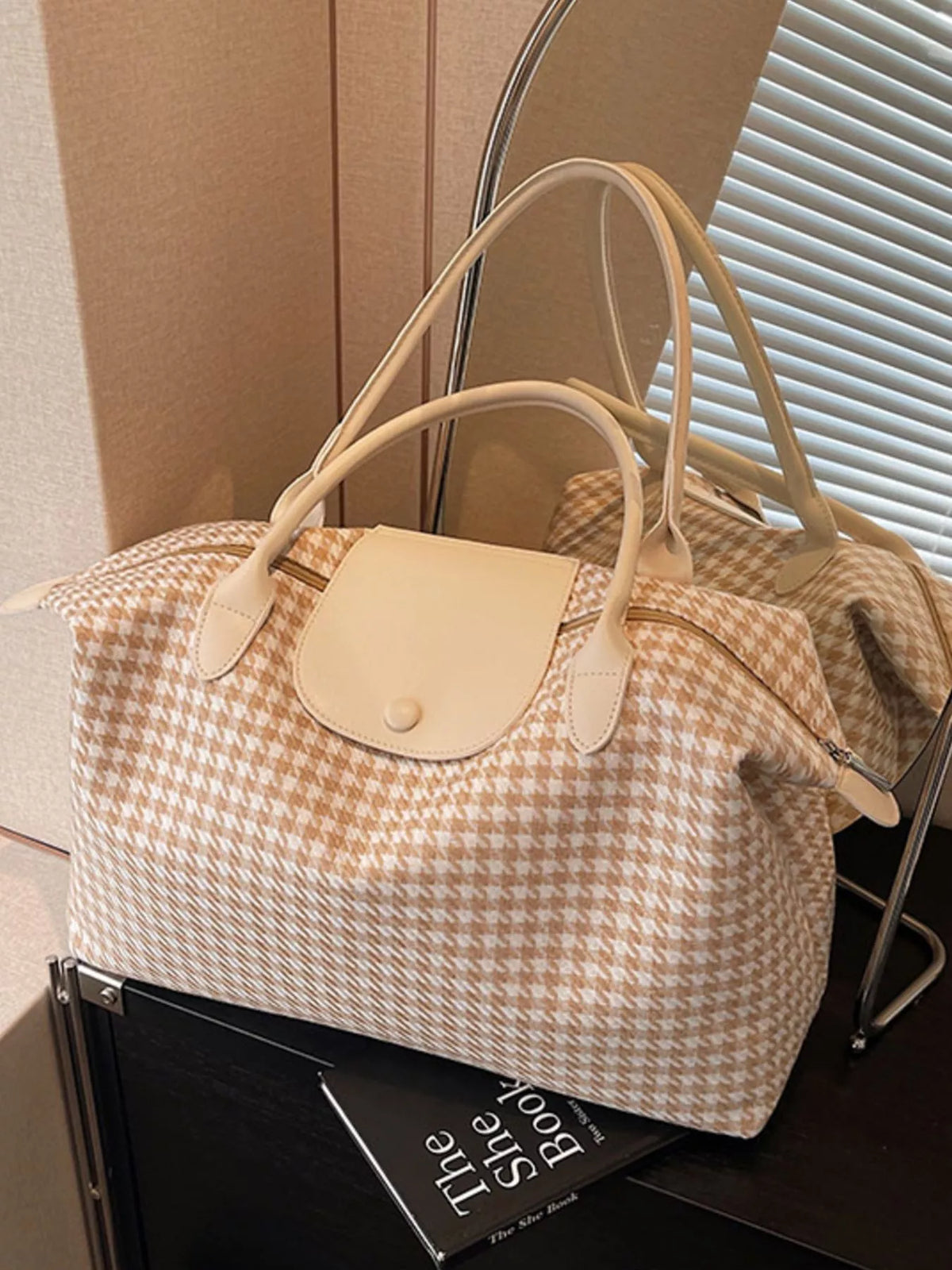 Plaid Pattern Travel Bag - Beige - View 6