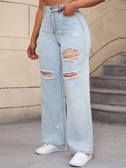 Distressed Wide-Leg Jeans - White Blue - View 5
