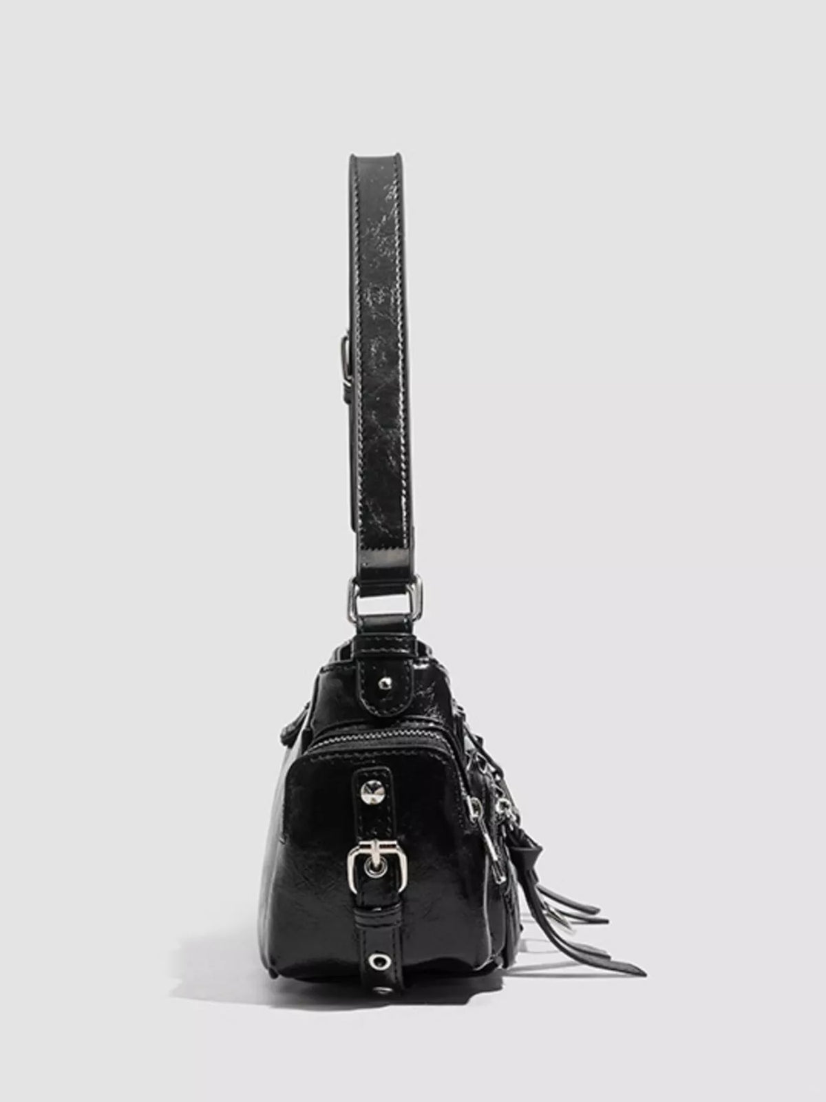 Rivet Embellished Shoulder Bag - Black - View 3