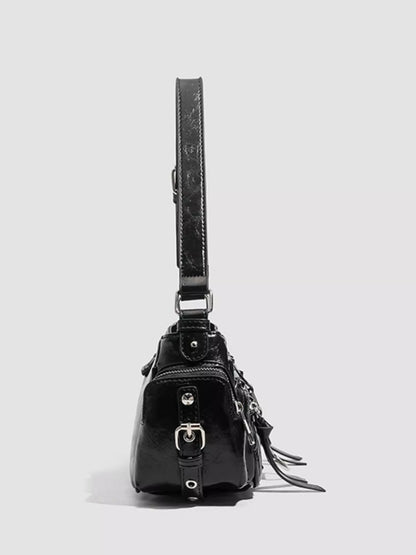Rivet Embellished Shoulder Bag - Black - View 3