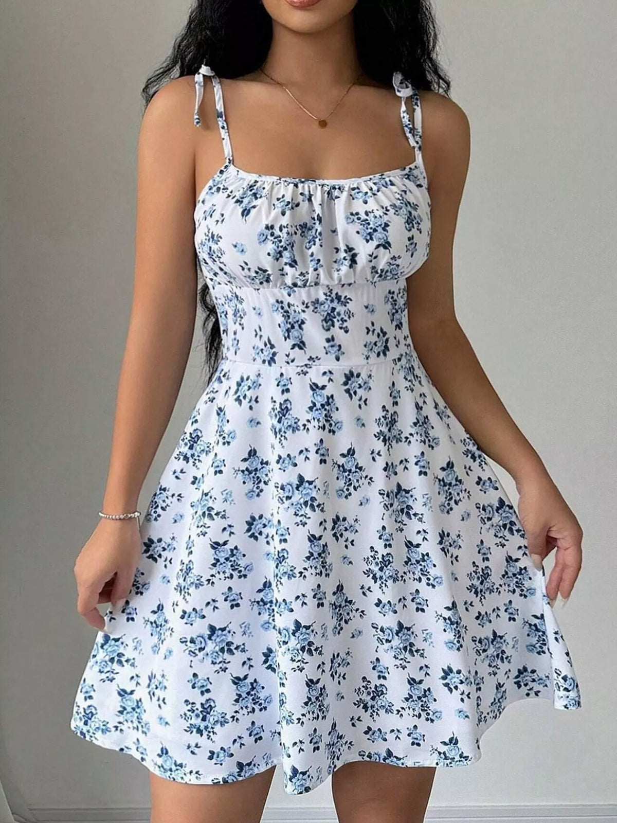 Floral Print Spaghetti Strap A-Line Mini Dress - White - View 2