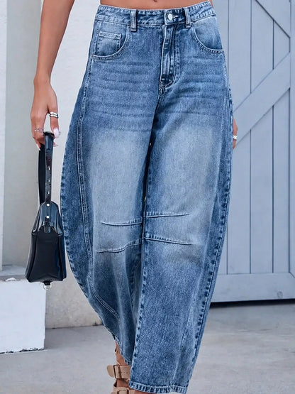 Barrel-Leg Jeans - Blue - View 1
