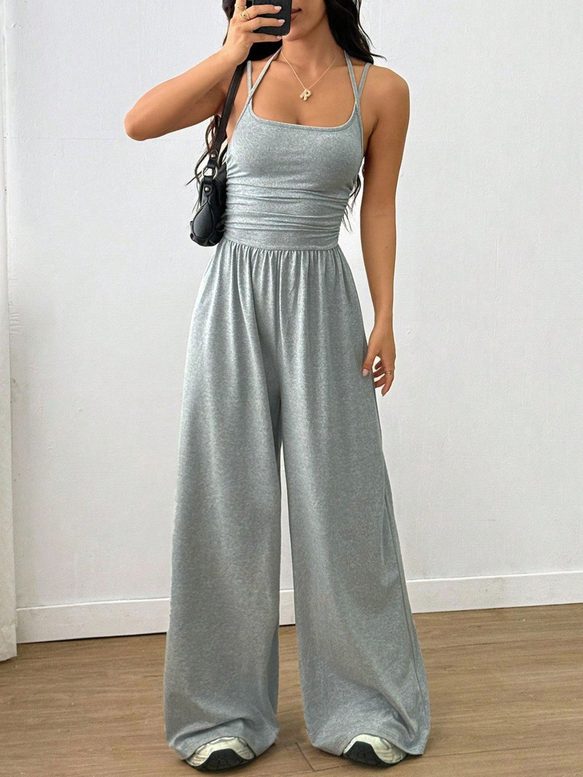 Sleeveless Wide Leg Casual Jumpsuit - Gray - View 4