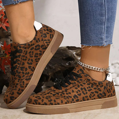 Leopard Lace Up Sneakers - Brown - View 2