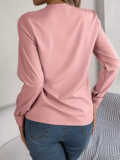 Layered V-Neck Long Sleeve Blouse - Blush Pink - View 11