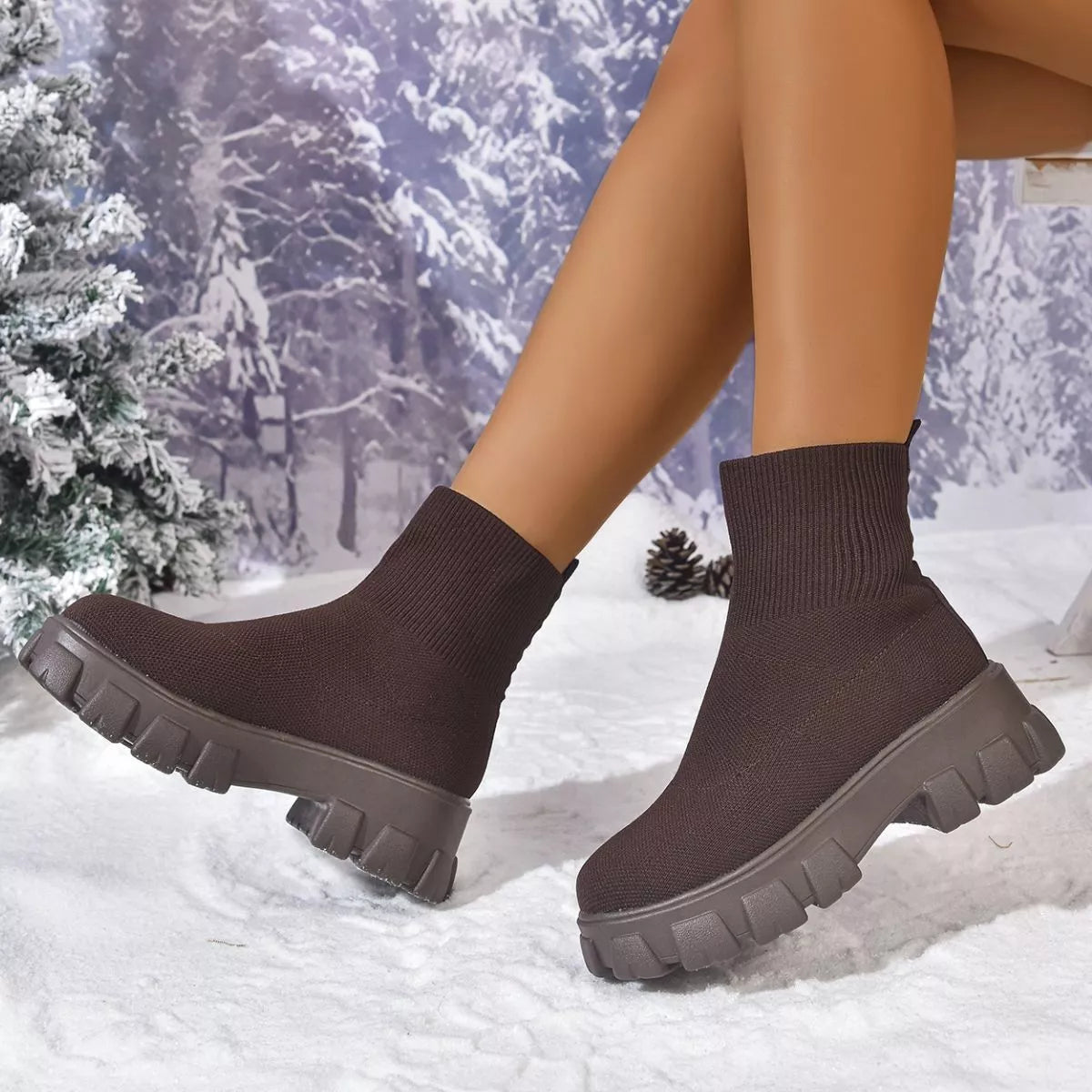 Round Toe Block Heels Boots - Chocolate - View 10