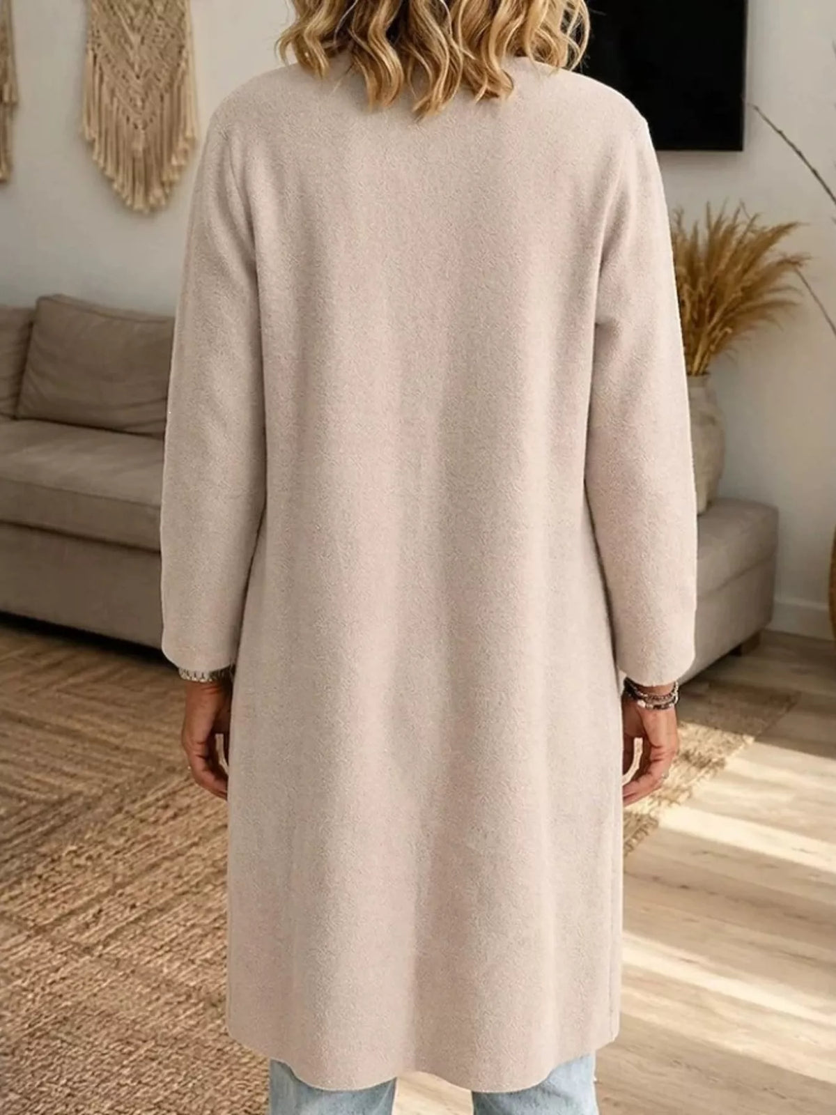 Full Size Open-Front Longline Knit Outerwear Plus Size - Apricot Color - View 3